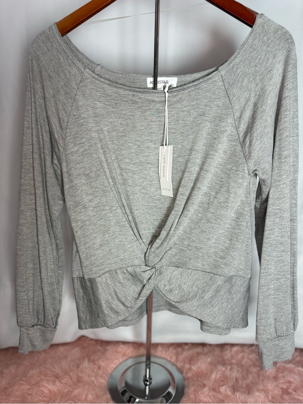 Antistar - NWT Gray Twist-Front Long Sleeve Knit Top - Size M